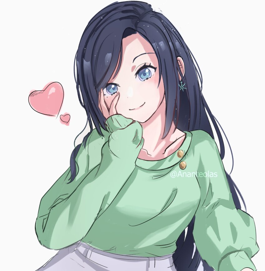 1girl, absurdres, ananteolas, blue_eyes, blue_hair, closed_mouth, collarbone, commentary