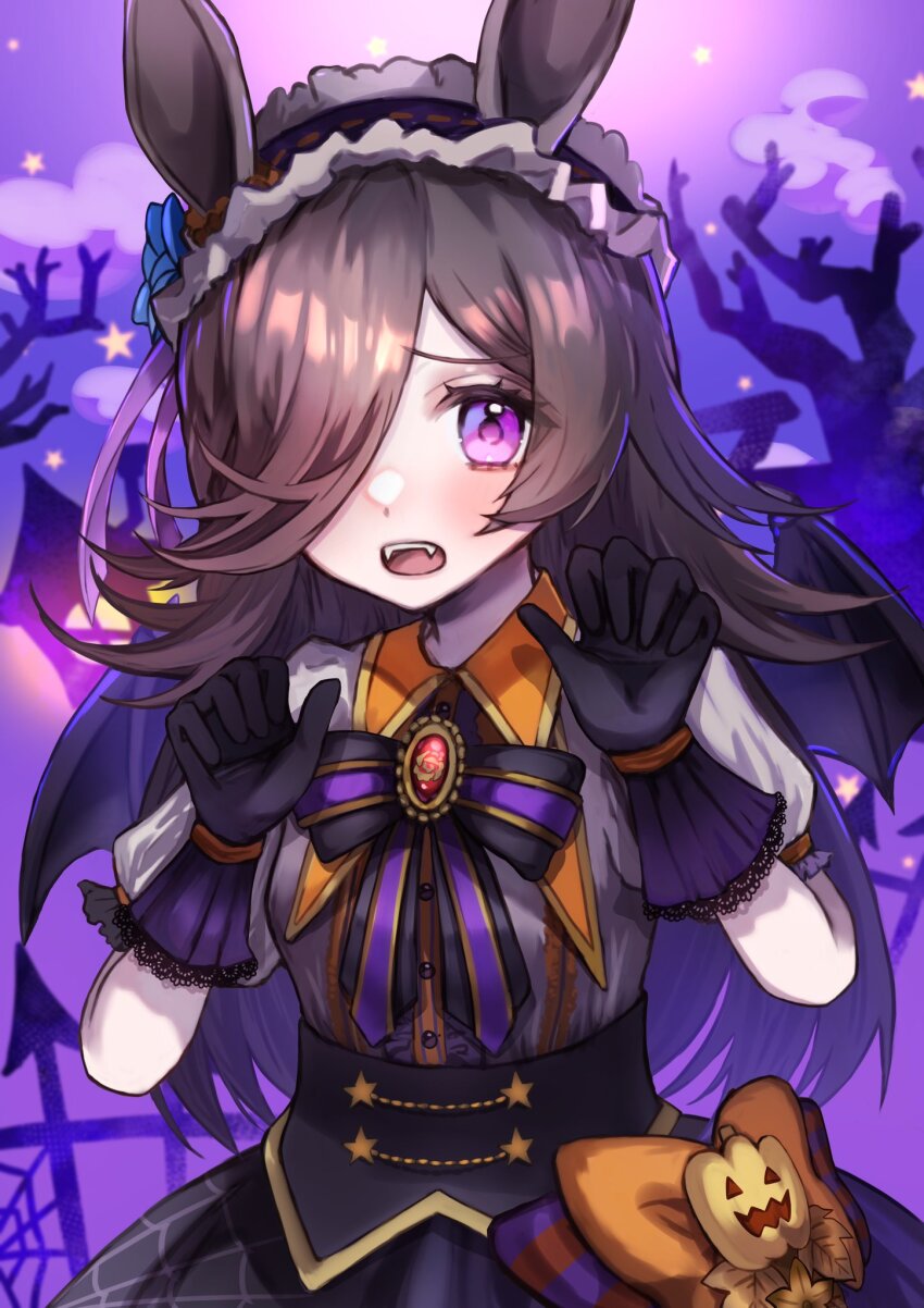 1girl, animal_ears, asatsuyu, bare_tree, black_bow, black_bowtie, black_gloves, black_skirt