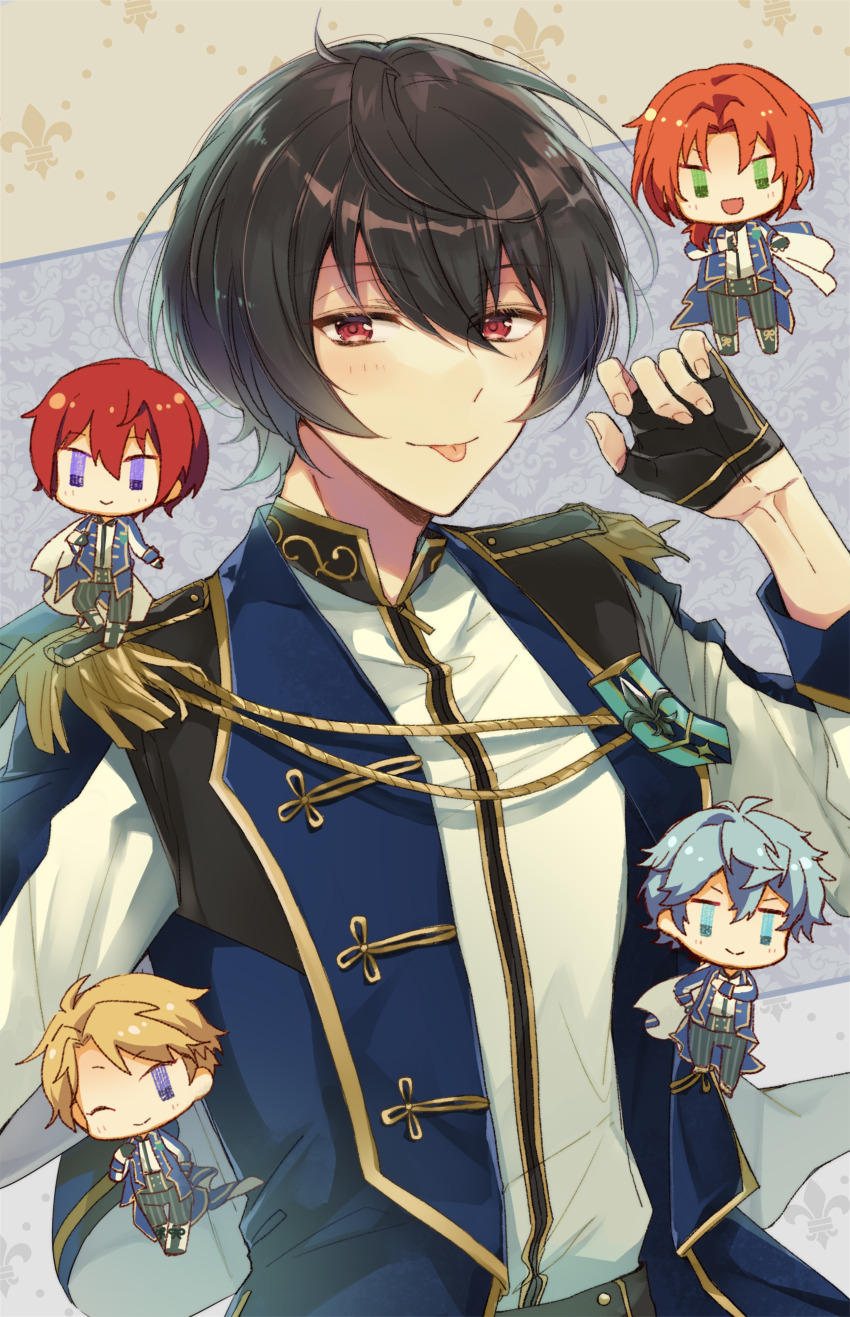 1boy, :p, absurdres, bishounen, chibi, chibi_inset, ensemble_stars!, fingerless_gloves