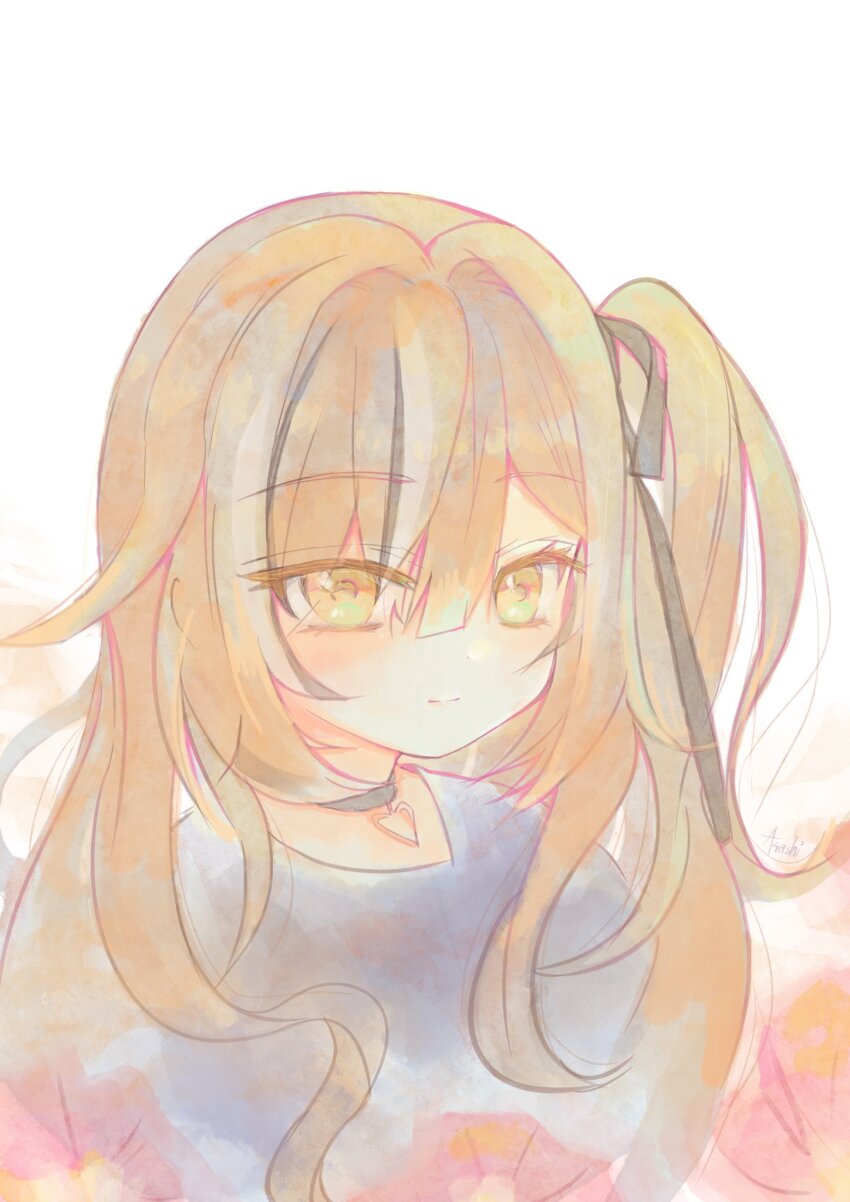 1girl, asashi_kaede, black_choker, black_ribbon, black_shirt, brown_eyes, brown_hair, choker