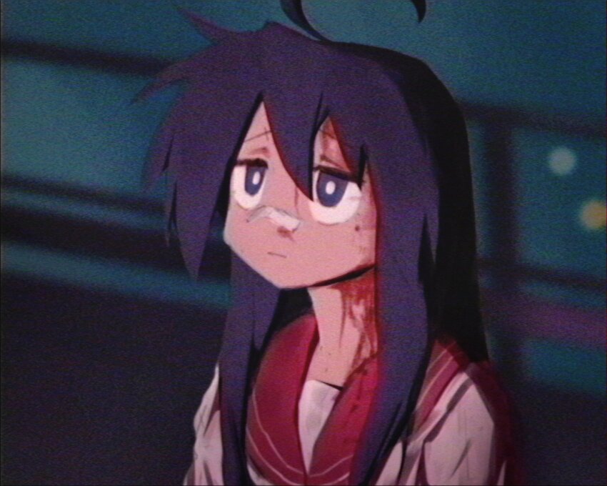 1girl, ahoge, bandaid, bandaid_on_face, bandaid_on_nose, blade_runner_(series), blade_runner_2049, blood