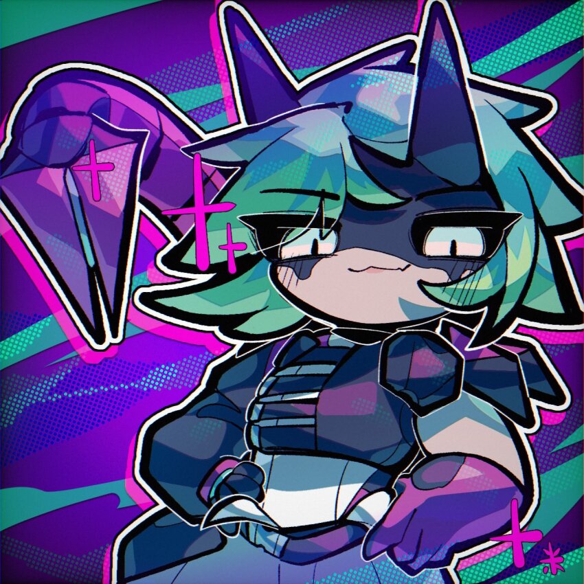 1girl, :3, alter_(apex_legends), animification, apex_legends, asymmetrical_gloves, belt, black_belt