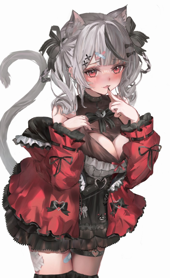 1girl, animal_ears, awaken_fuuta, bandaid, bandaid_hair_ornament, bare_shoulders, black_bow, black_bowtie