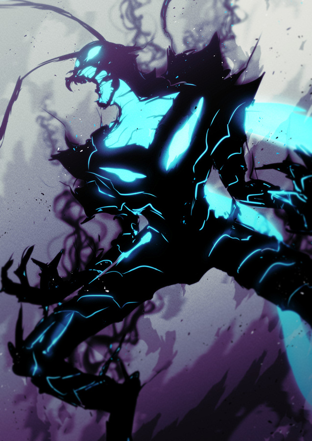 1other, antlers, armor, aura, beru_(solo_leveling), dark_aura, full_armor, glowing