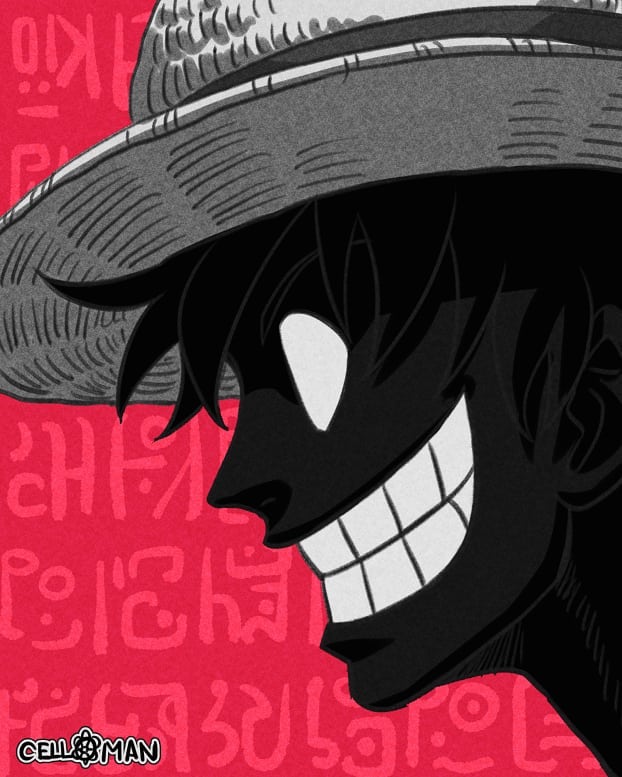 1boy, artist_name, barbarvsah, black_hair, clenched_teeth, empty_eyes, from_side, hat