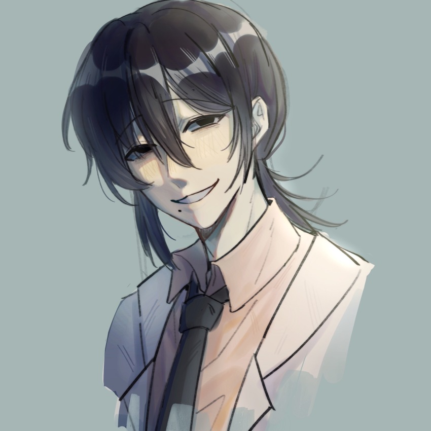 1boy, absurdres, black_eyes, black_hair, black_necktie, chinese_commentary, collared_shirt, commentary_request