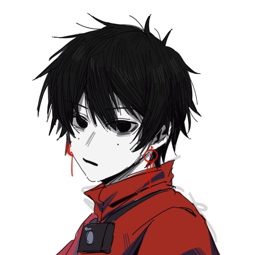 1boy, absurdres, black_eyes, black_hair, camera, camera_around_neck, chinese_commentary, colored_skin