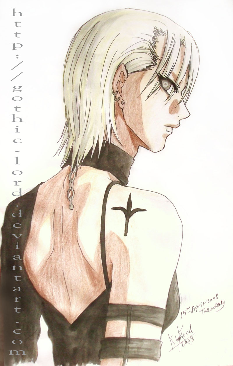 1girl, armband, back, blonde_hair, choker, claymore_(series), closed_mouth, dated