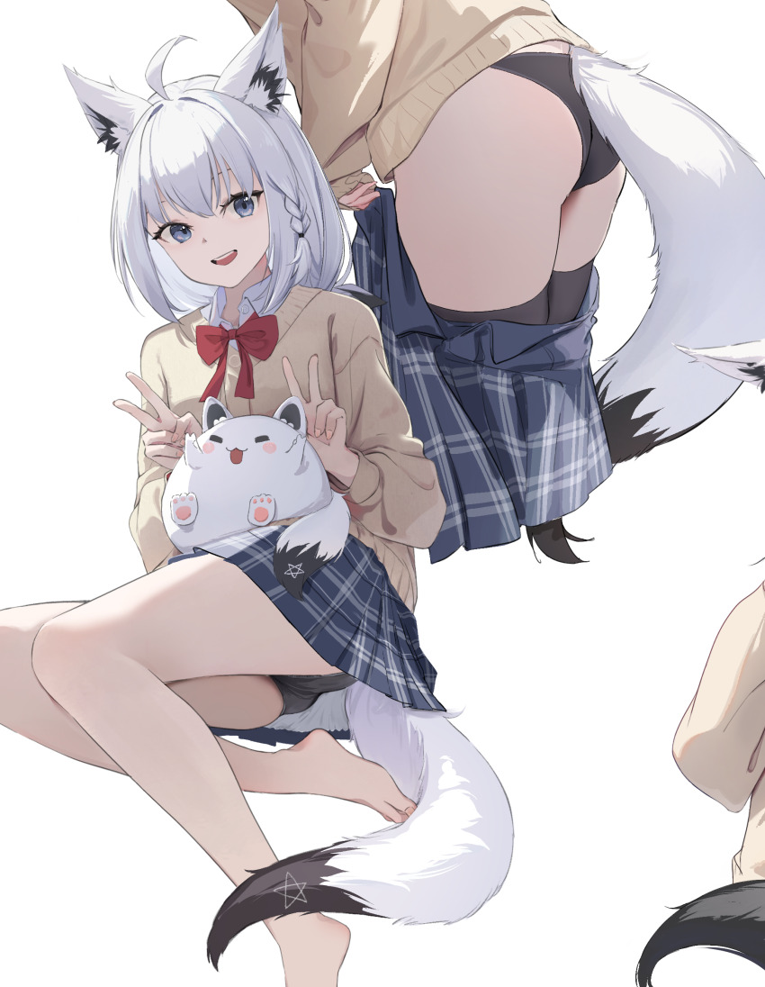 1girl, :d, absurdres, ahoge, alternate_eye_color, animal_ear_fluff, animal_ear_piercing, animal_ears