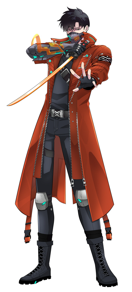 1boy, alternate_costume, belt, black_boots, black_hair, boots, coat, cyberpunk