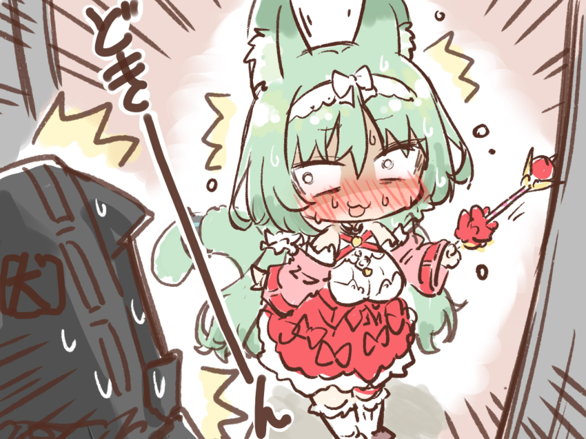 1girl, 1other, akanotanin13, ambiguous_gender, animal_ears, arknights, blush, breasts