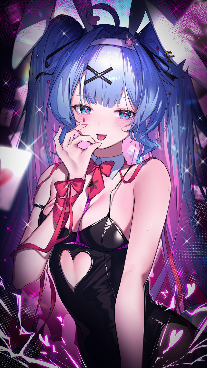 1girl, absurdres, ahoge, almn_sk, animal_ears, arm_ribbon, arm_strap, bare_shoulders