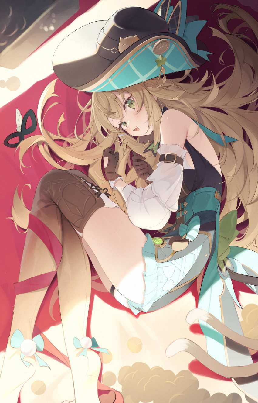 1girl, absurdres, animal_ears, black_hat, boots, brown_boots, brown_gloves, cat_ears