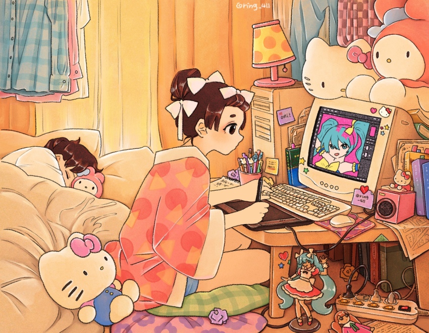 1boy, 1girl, absurdly_detailed_composition, adobe, adobe_photoshop, bow, brown_hair, character_doll