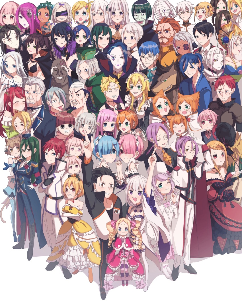 6+boys, 6+girls, aldebaran_(re:zero), anastasia_hoshin, bare_shoulders, beatrice_(re:zero), bikini, bikini_top_only