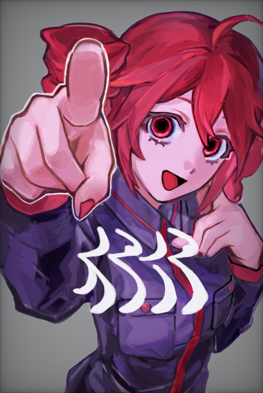 1girl, ahoge, arm_up, black_shirt, black_sleeves, breasts, collared_shirt, commentary_request