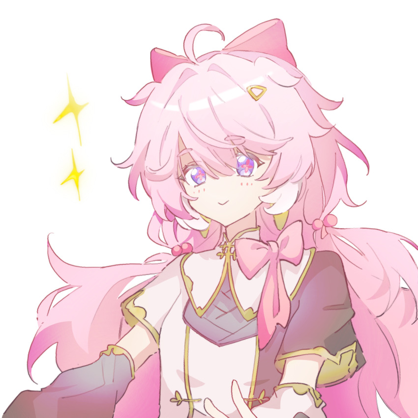 1girl, ahoge, black_sleeves, bow, chinese_commentary, closed_mouth, commentary_request, detached_sleeves