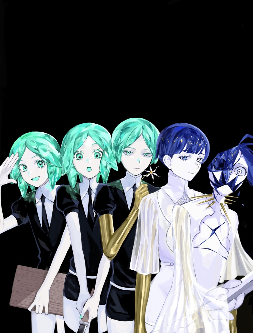 5others, :d, :o, absurdres, age_progression, androgynous, aqua_eyes, aqua_hair