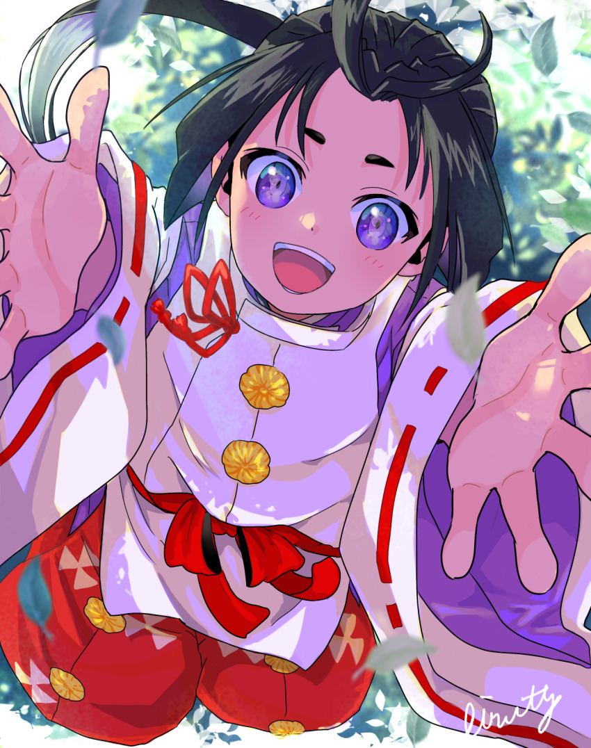 1boy, bishounen, black_hair, hakama, hakama_pants, highres, houjou_tokiyuki_(nige_jouzu_no_wakagimi), japanese_clothes