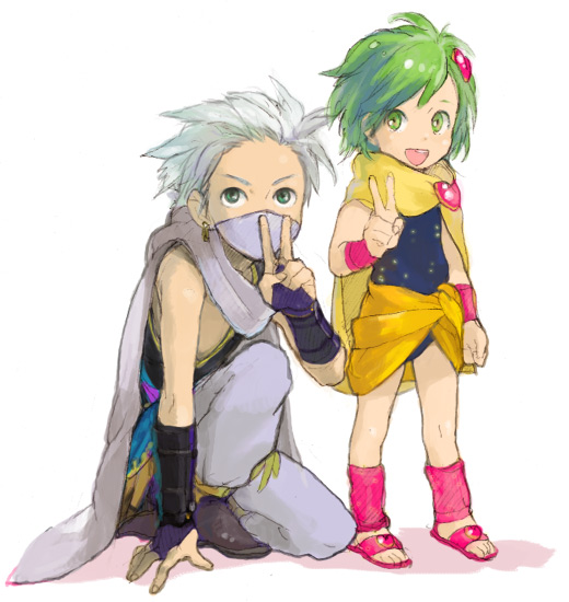 1boy, 1girl, blue_leotard, brooch, cape, child, earrings, edward_geraldine