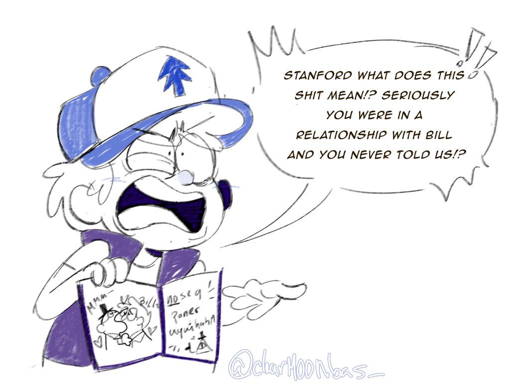 !, !!, 1boy, angry, baseball_cap, bill_cipher, blue_hat, blue_vest, book, book_of_bill, clearmonbass, dipper_pines, english_text, eye_twitch, gravity_falls, hat, holding, holding_book, limited_palette, meme, open_mouth, pine_tree, shirt, short_hair, shouting, signature, sleeveless, sleeveless_jacket, spanish_text, spot_color, t-shirt, tree, tree_print, twitter_username, uncle_and_nephew, vest, yaoi, yoshi_and_toad_kissing_(meme)