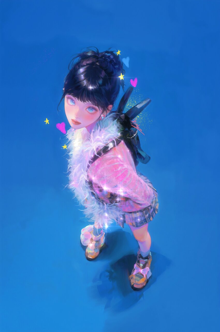 1girl, absurdres, aespa, alternate_eye_color, backpack, bag, black_bag, black_hair