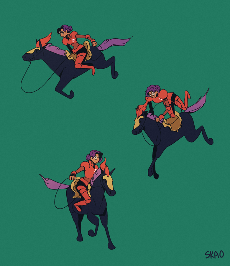 1girl, animal, armor, black_horse, closed_mouth, commentary, dark-skinned_female, dark_skin