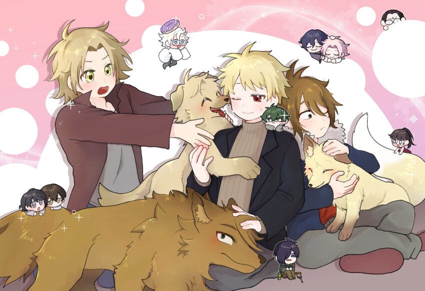 2girls, 6+boys, ;), ^_^, absurdres, aiba_ibuki, animalization, atou_haruki