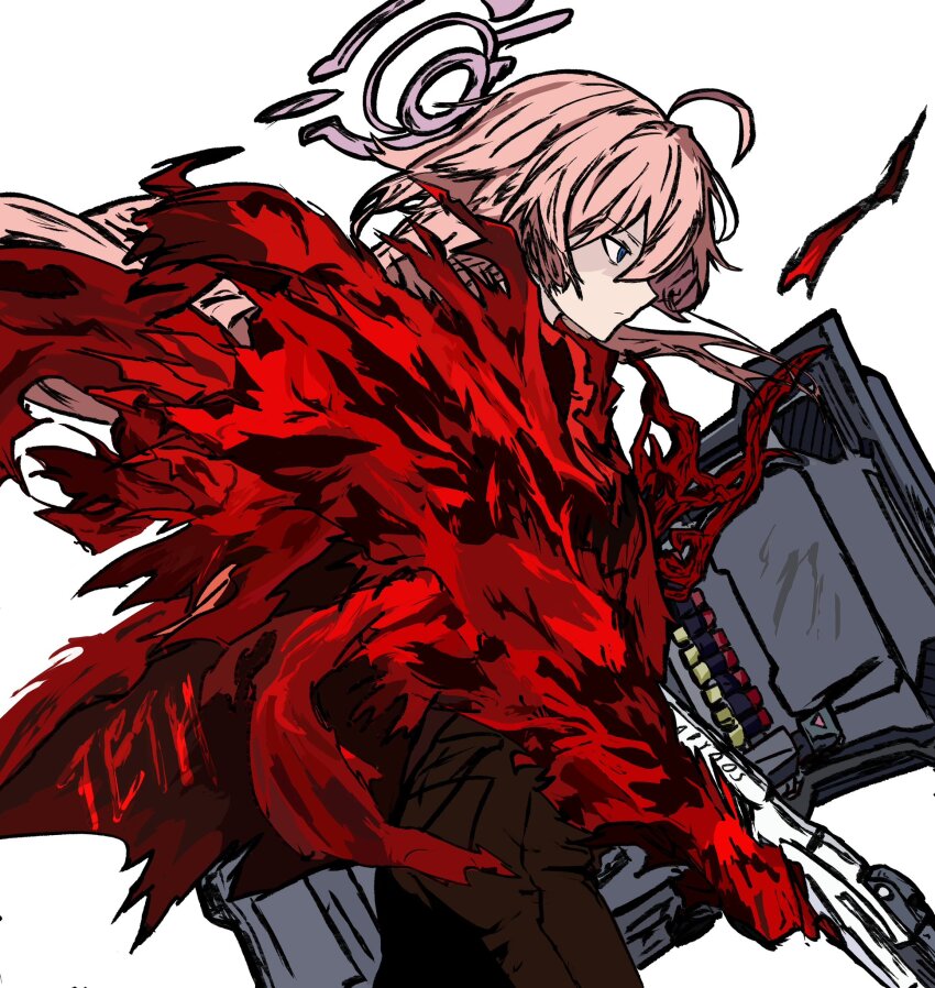 1girl, 218_(niiya), ahoge, ammunition, ballistic_shield, blue_archive, e.g.o_(project_moon), fell_bullet_(e.g.o)