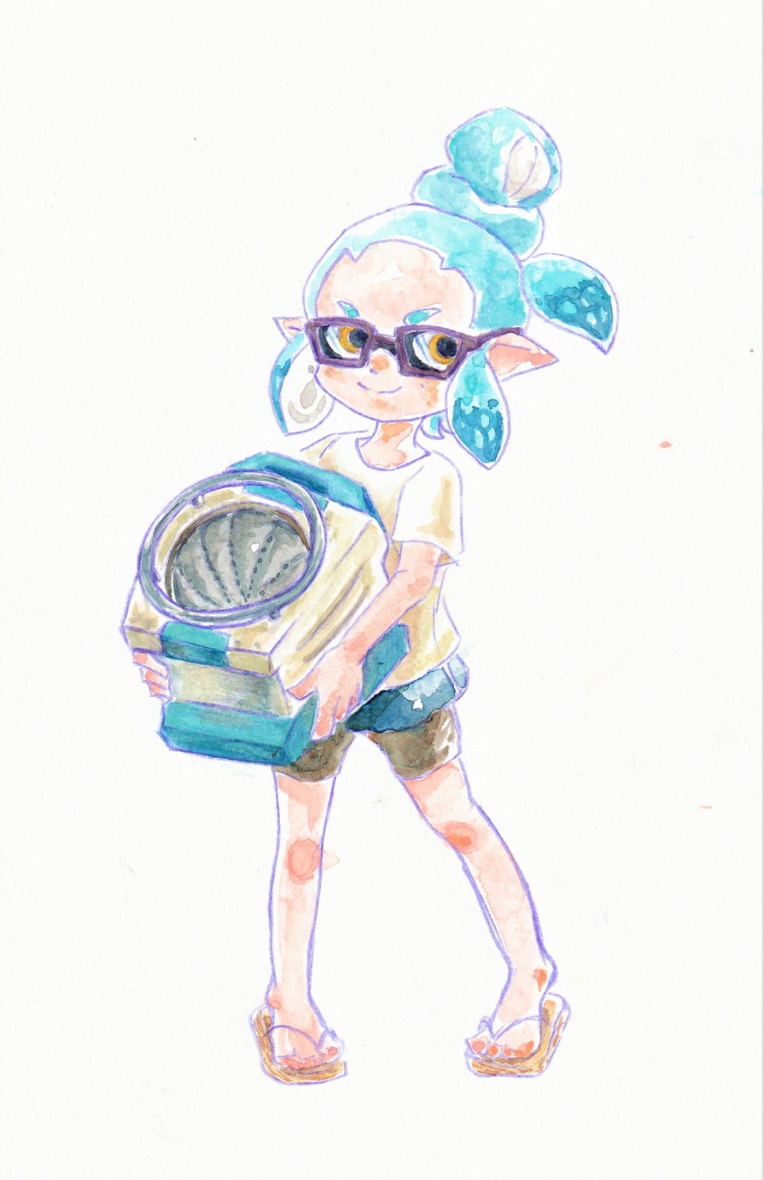 1boy, bike_shorts, bike_shorts_under_shorts, blue_hair, closed_mouth, full_body, highres, holding