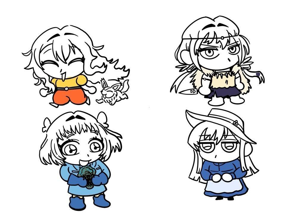 4girls, bug, butterfly, butterfly_on_head, chibi, chibi_only, cosplay, eiai_nano, fox_squirrel, hair_intakes, howl_no_ugoku_shiro, inda_karane, insect, kaze_no_tani_no_nausicaa, kimi_no_koto_ga_dai_dai_dai_dai_daisuki_na_100-nin_no_kanojo, mononoke_hime, multiple_girls, nausicaa, nausicaa_(cosplay), ohmu, s2h331, san_(mononoke_hime), san_(mononoke_hime)_(cosplay), sheeta, sheeta_(cosplay), sophie_hatter_(cosplay), sophie_hatter_(howl_no_ugoku_shiro), tenkuu_no_shiro_laputa, yasashiki_yamame, yoshimoto_shizuka