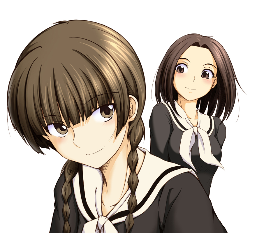 00s, 2girls, arima_nana, braid, brown_eyes, brown_hair, maria-sama_ga_miteru, multiple_girls