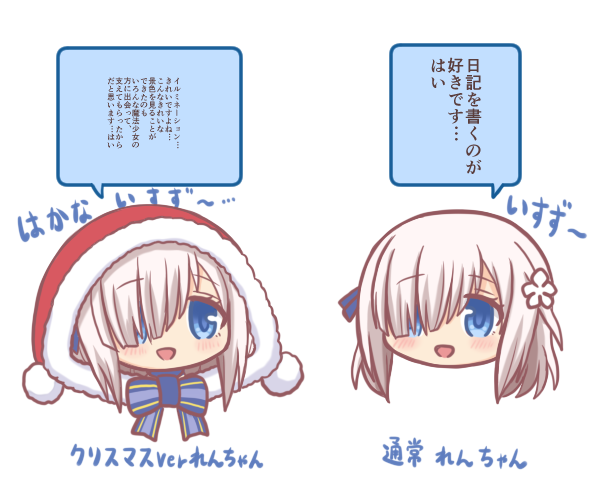 2girls, :d, bad_id, bad_pixiv_id, blue_eyes, dual_persona, flower, fur-trimmed_hood