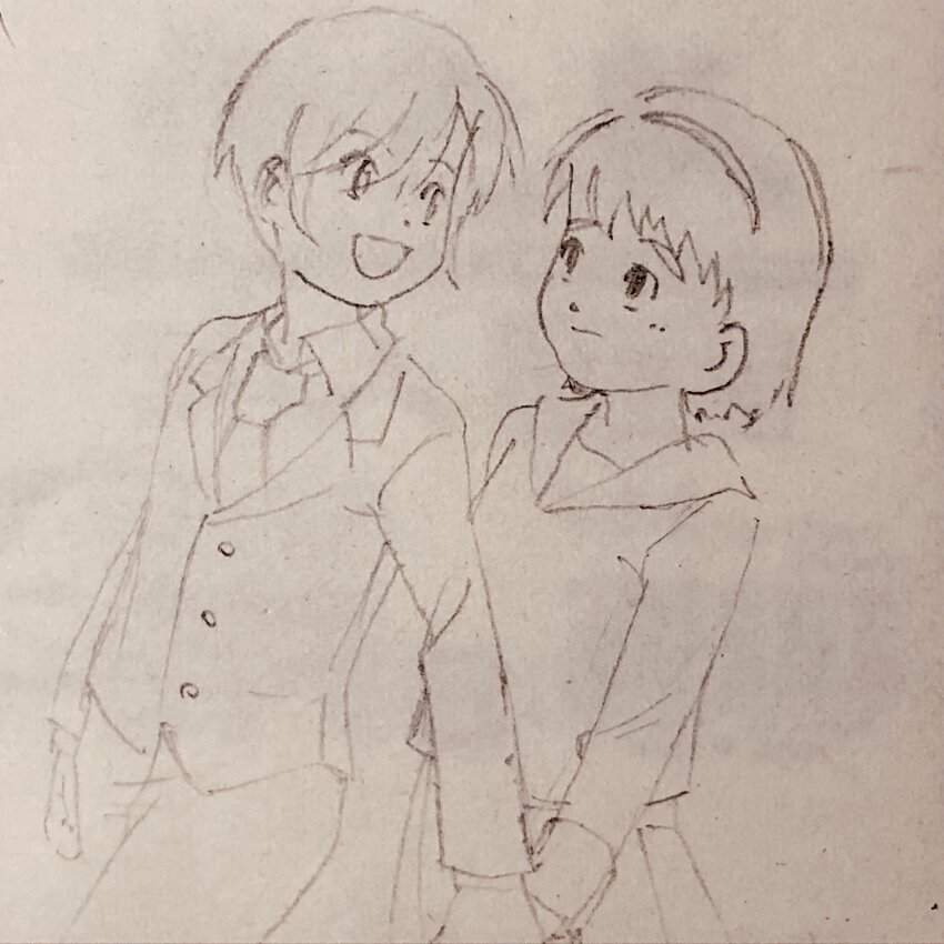 1boy, 1girl, couple, digimon, highres, holding_hands, izumi_koshiro's_daughter, looking_at_another