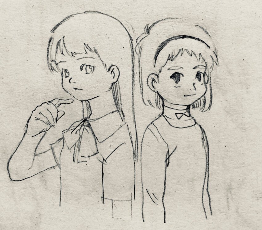 2girls, digimon, hida_iori's_daughter, highres, izumi_koshiro's_daughter, looking_at_viewer, multiple_girls, ribbon