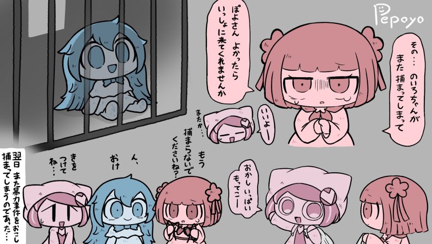 3girls, arms_at_sides, artist_name, barefoot, blue_bow, blue_bowtie, blue_eyes, blue_hair