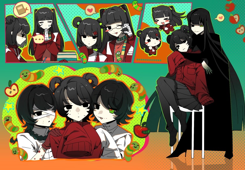 ..., 2boys, 2girls, :3, bandage_over_one_eye, bandaged_hand, bandages, black_boots