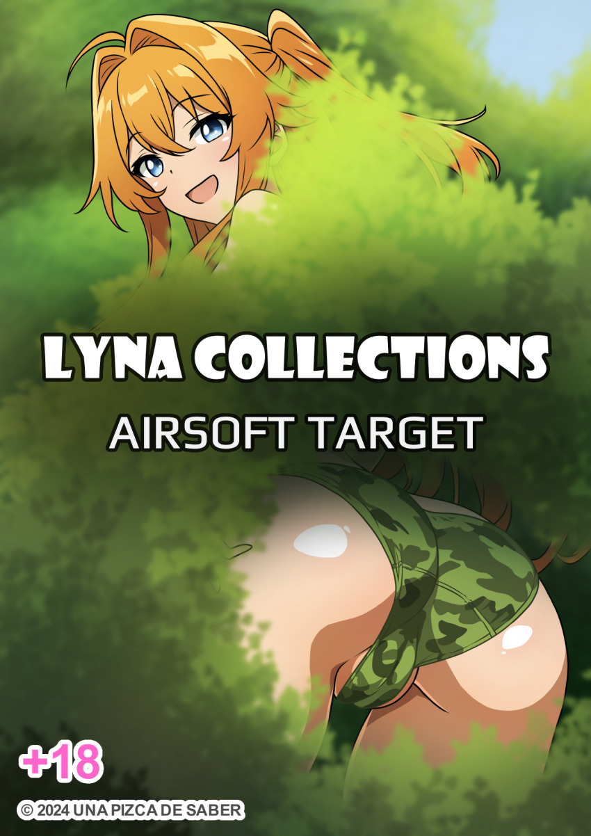 ahoge, anime_coloring, artist_name, ass, blue_eyes, blurry, blurry_background, blurry_foreground