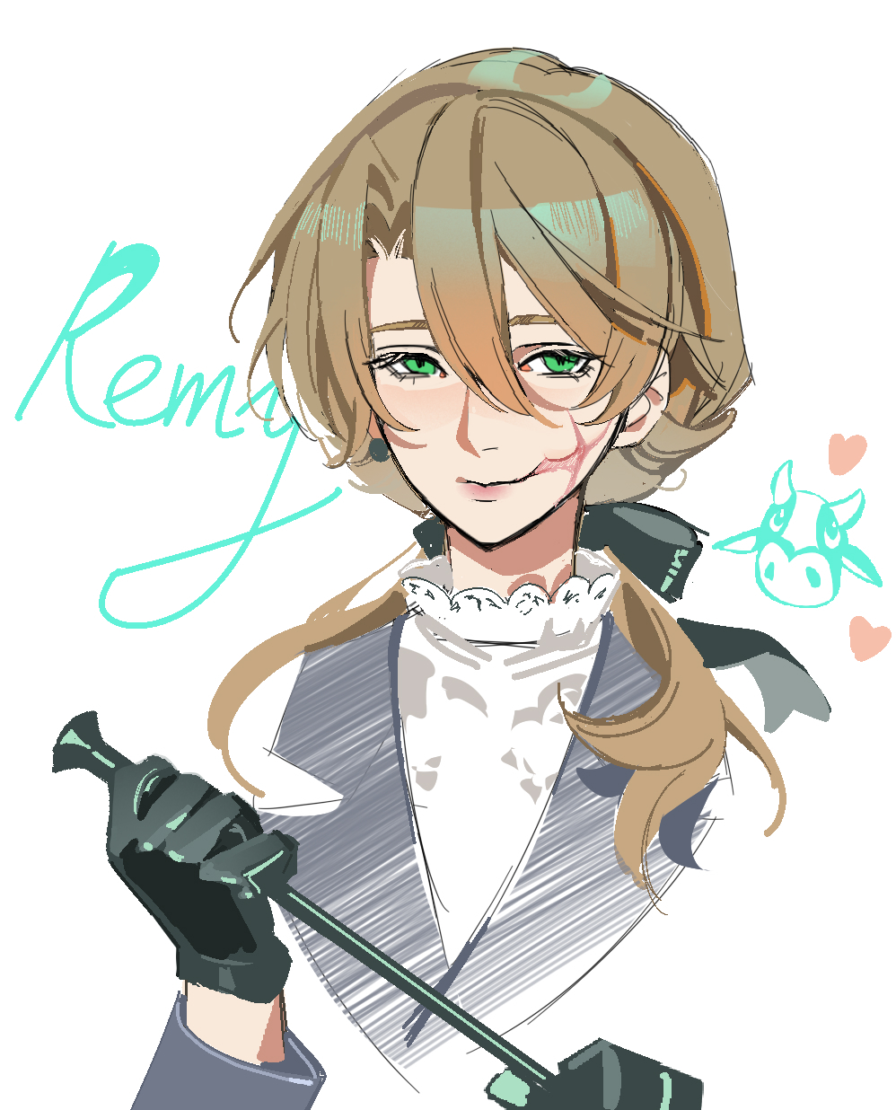 1girl, black_bow, black_gloves, bow, brown_hair, closed_mouth, cow, degrees_of_lewdity