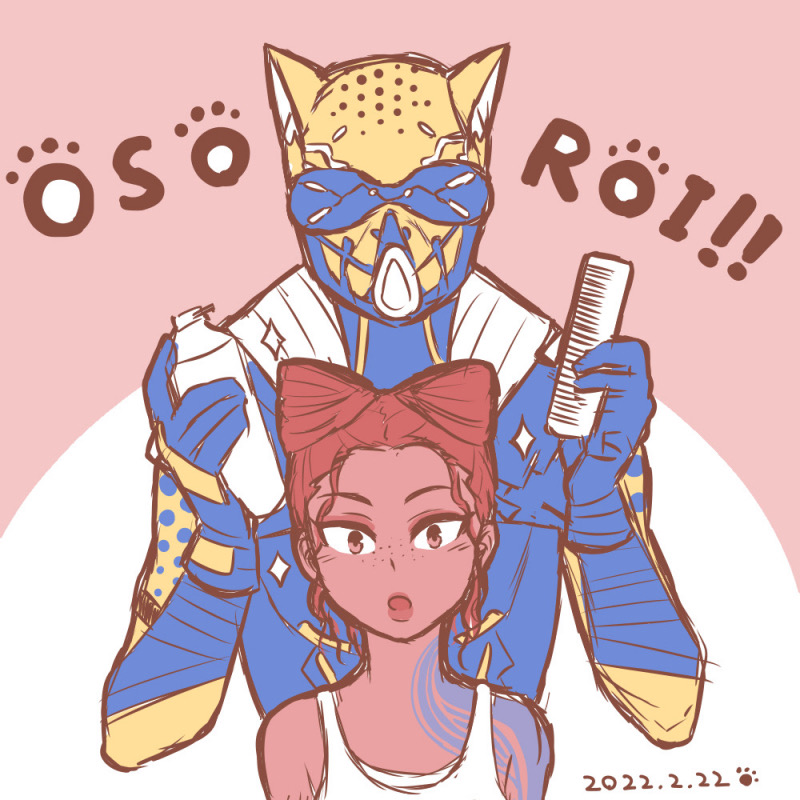 1boy, 1girl, :o, animification, apex_legends, arm_tattoo, brown_eyes, can