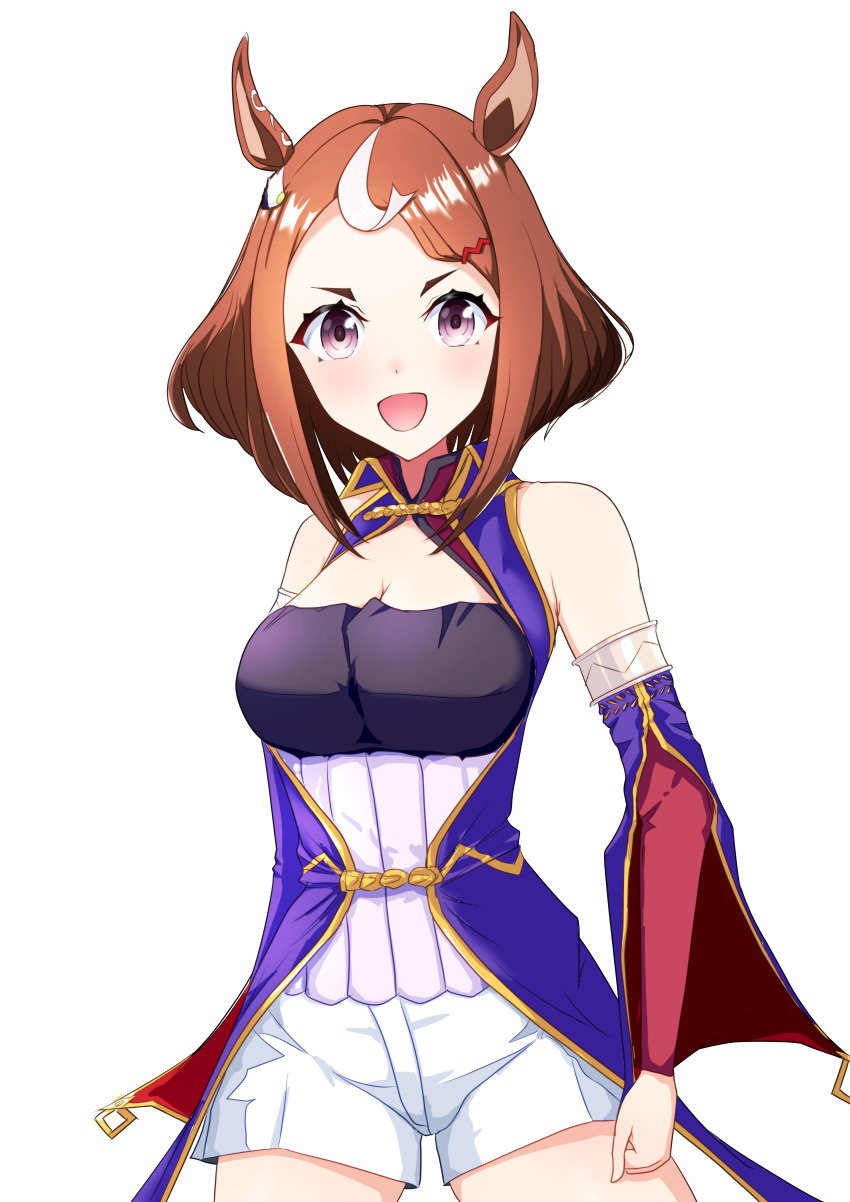 1girl, absurdres, animal_ears, commentary_request, cowboy_shot, detached_sleeves, ear_ornament, hair_ornament