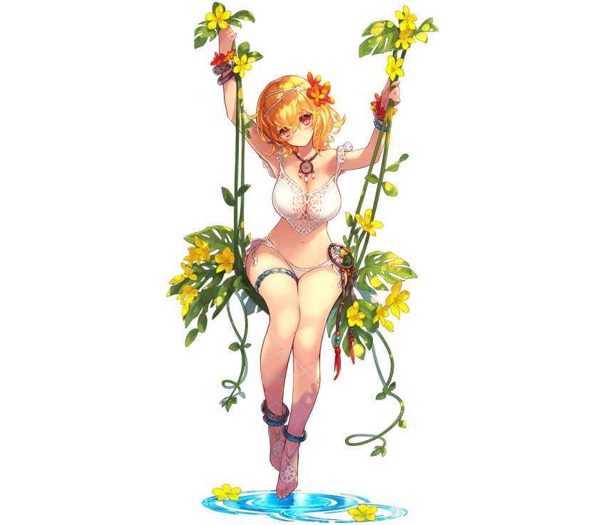 1girl, blonde_hair, closed_mouth, da-kuro, eros_(phantom_of_the_kill), flower, full_body, hair_flower