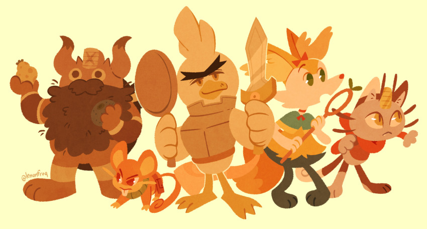 armor, artist_name, beard, berry_(pokemon), black_eyes, braixen, capelet, chilchuck_tims