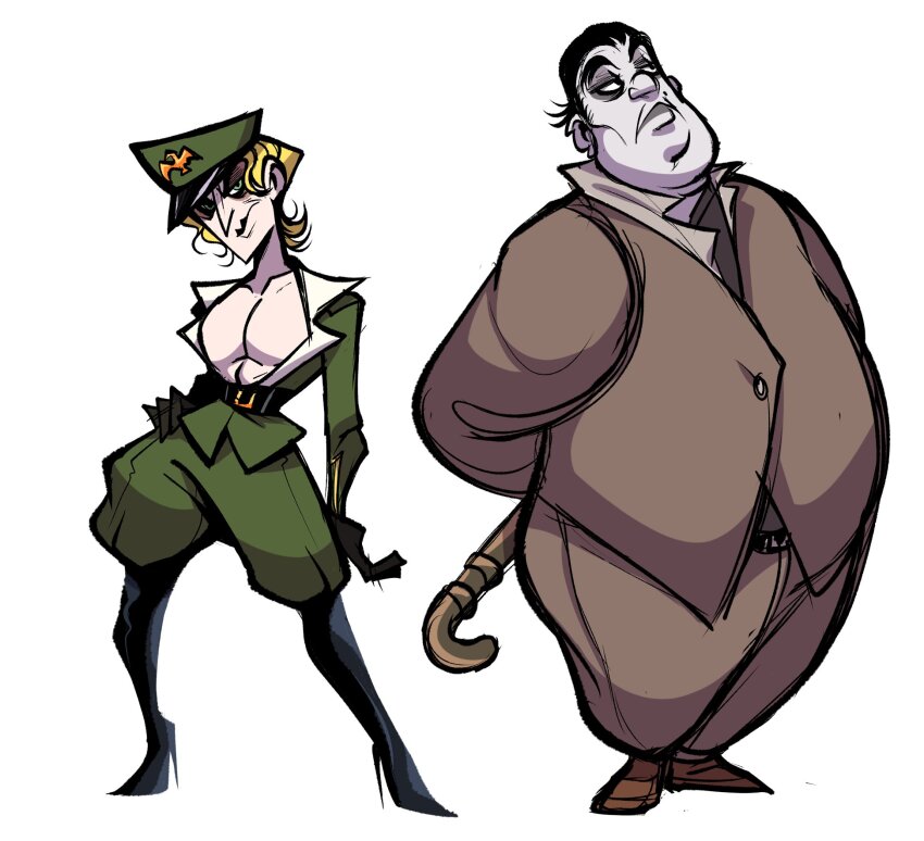 2boys, arms_behind_back, bare_pectorals, black_footwear, black_gloves, black_hair, blonde_hair, boots