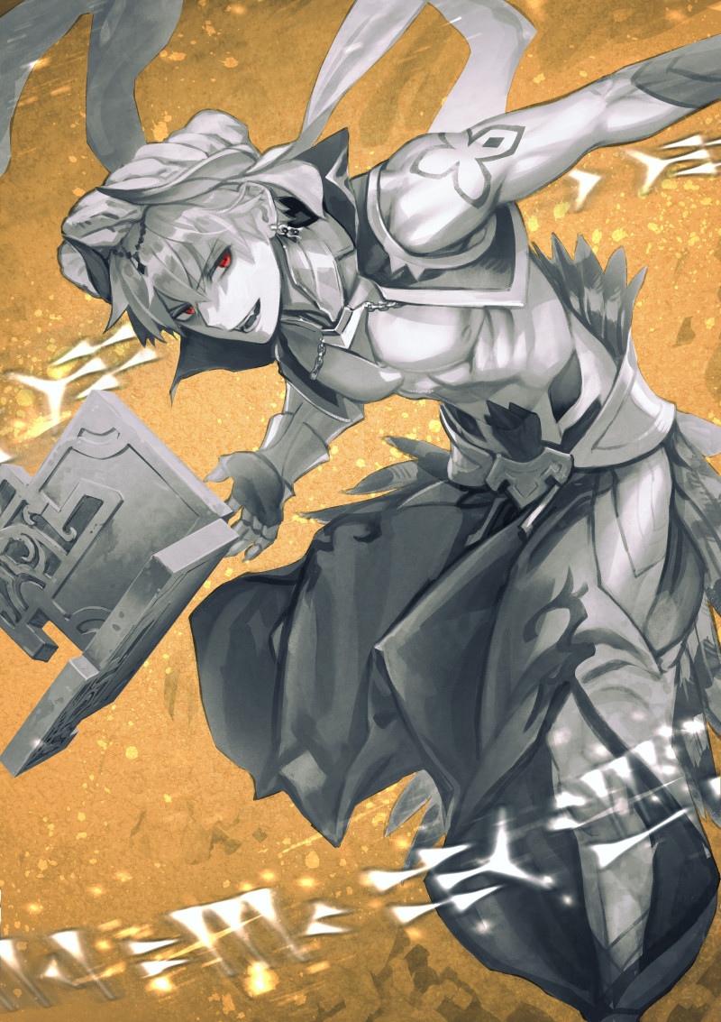 1boy, arabian_clothes, blonde_hair, cropped_vest, cuneiform, earrings, fate/grand_order, fate_(series)