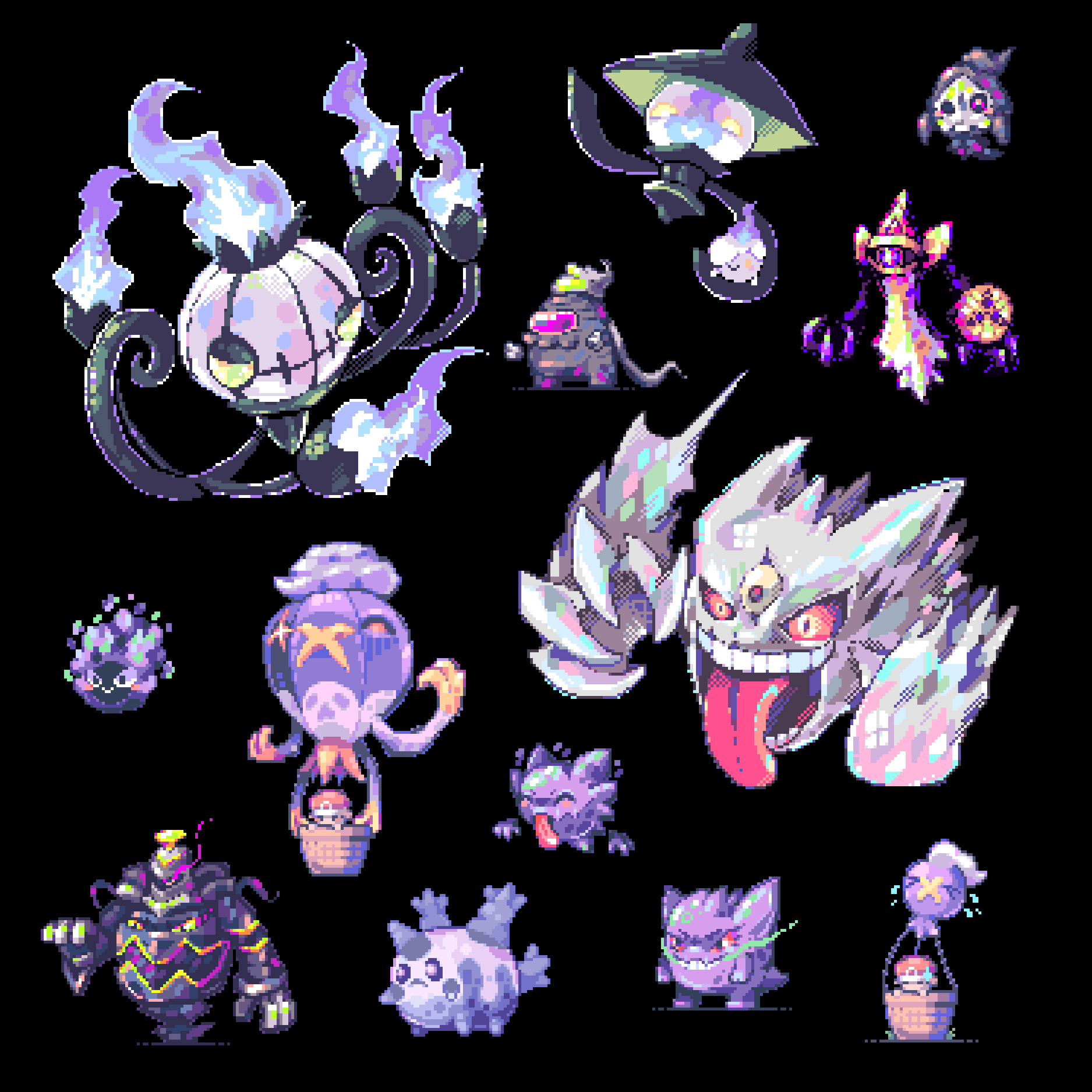 >_<, ^_^, aegislash, alternate_color, among_us, black_background, chandelure, claws