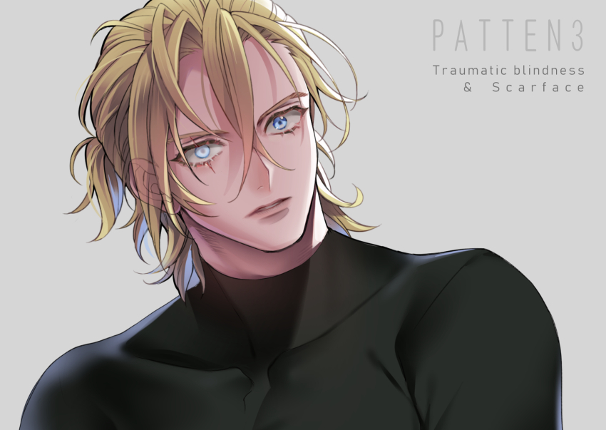 black_shirt, blonde_hair, blue_eyes, commentary, compression_shirt, dimitri_alexandre_blaiddyd, dimitri_alexandre_blaiddyd_(timeskip), english_text
