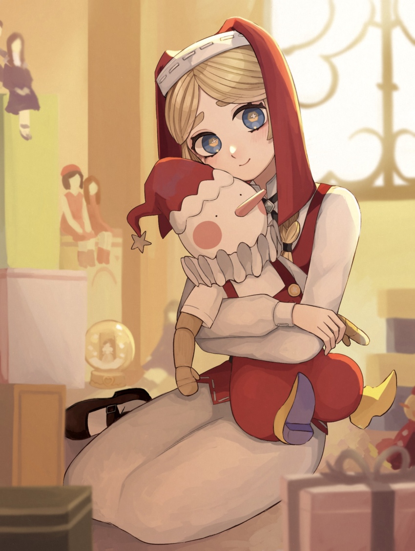 +_+, 1girl, anne_lester, black_shoes, blonde_hair, blue_eyes, braid, braided_twintails