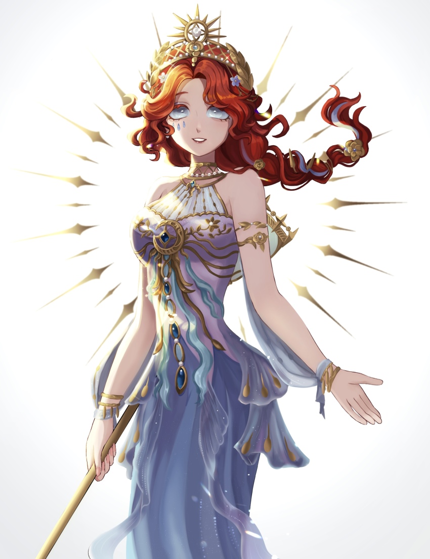 1girl, absurdres, armlet, bare_shoulders, bracelet, braid, breasts, crown