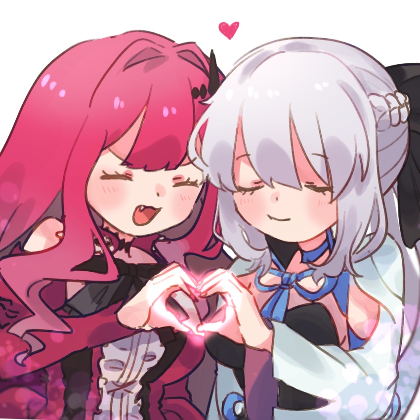 2girls, baobhan_sith_(fate), baobhan_sith_(first_ascension)_(fate), black_dress, breasts, closed_eyes, closed_mouth, detached_sleeves